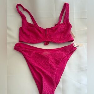 Victorias Secret Swimsuit 38DD Unlined Bikini Set XL Brazilian Bottom Hot Pink